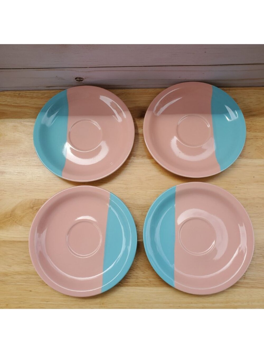 Hand Painted VTG Pier 1 Pink Blue Set Of 4 Coffee Cups And Saucers Japan 1990s - Picture 9 of 16